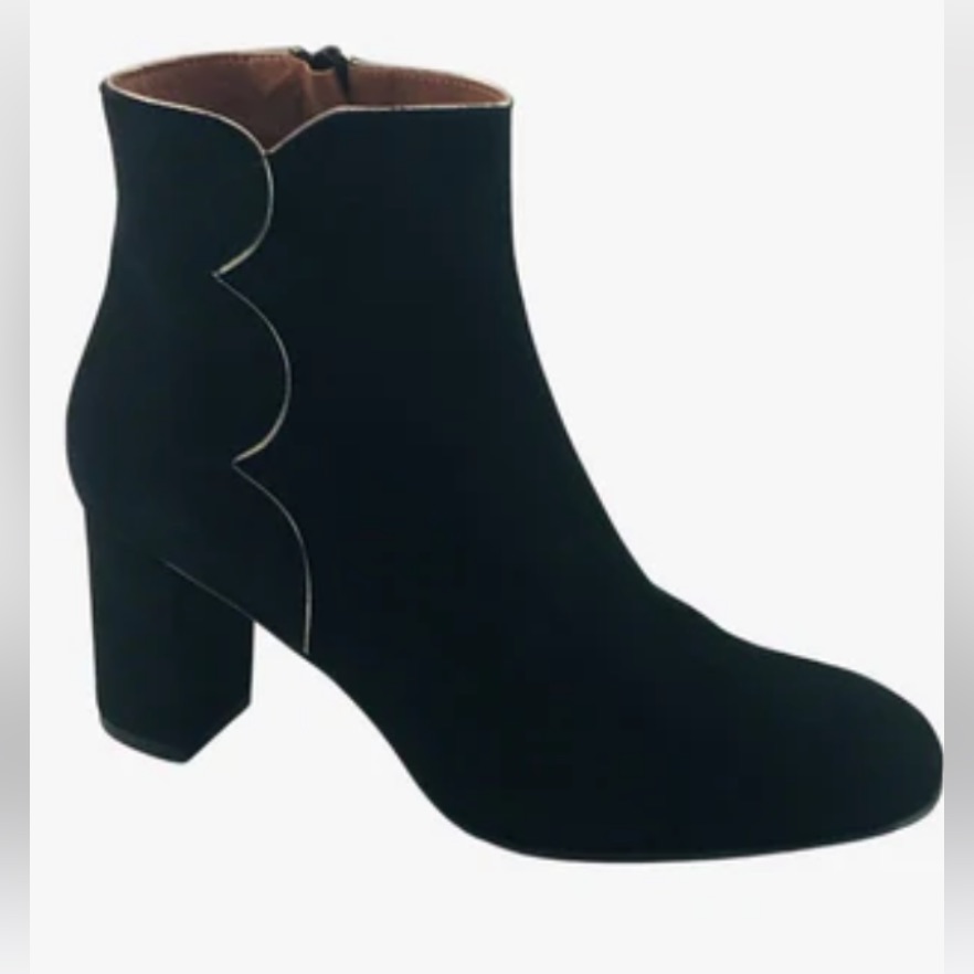 Brenda Zaro Scalloped Softest Velour Leather Lined Block Heel Tania Boots